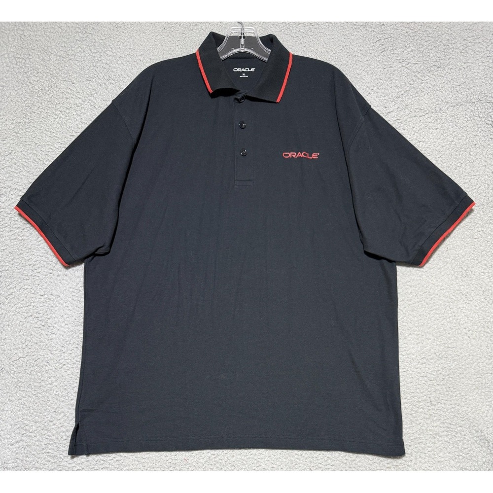 Vintage Oracle Polo Shirt Mens XL Black Red Logo Y2K Tech Software Promo